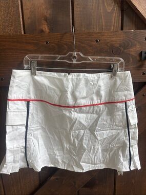 White Mini Skirt with Red Trim and Navy Piping